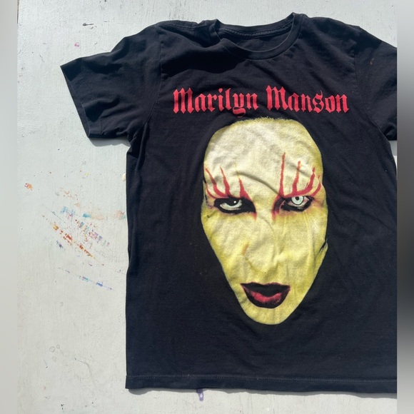 Men's Marilyn Manson T-Shirt Black Face NO SIZE Metal Rock Portrait 90s Goth Art - Picture 6 of 13